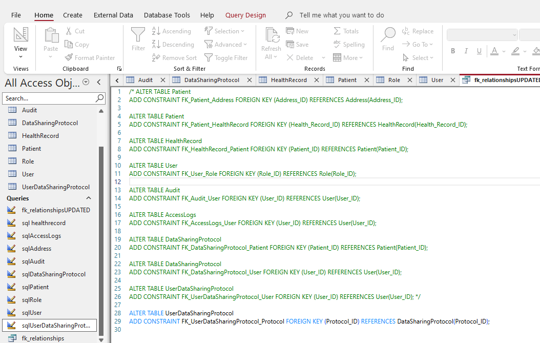 SQL-based healthcare database relationships