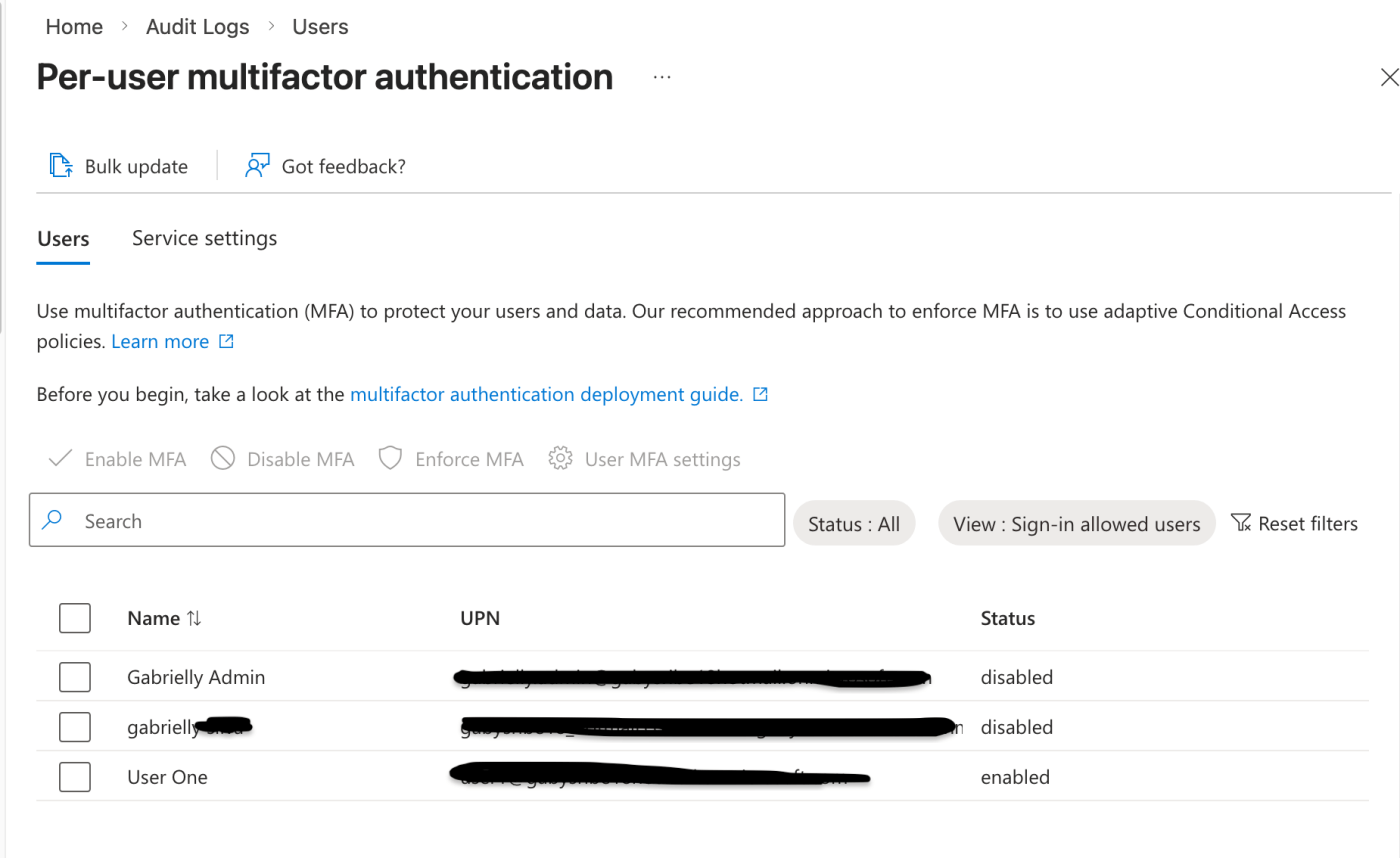 Per-user MFA configuration