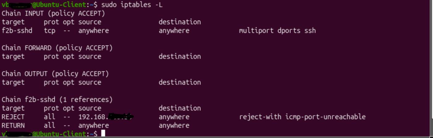 iptables rule created by Fail2Ban